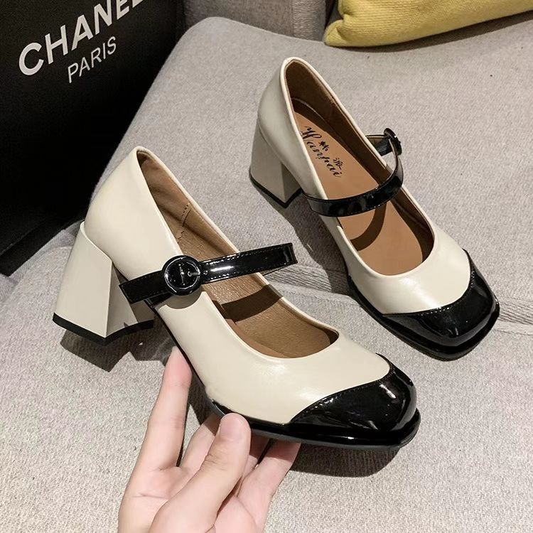 Giày cao gót giày Mary Jane quai ngang gót thô