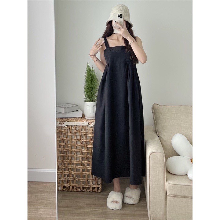 Váy 2 dây Babydoll dáng dài xếp ly, Đầm hai dây Babydoll mặc đi biển có 3 màu Xanh, Hồng, Đen Vati Shop | BigBuy360 - bigbuy360.vn