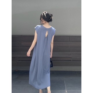Đầm len suông dài xẻ chéo lưng Hàn Quốc