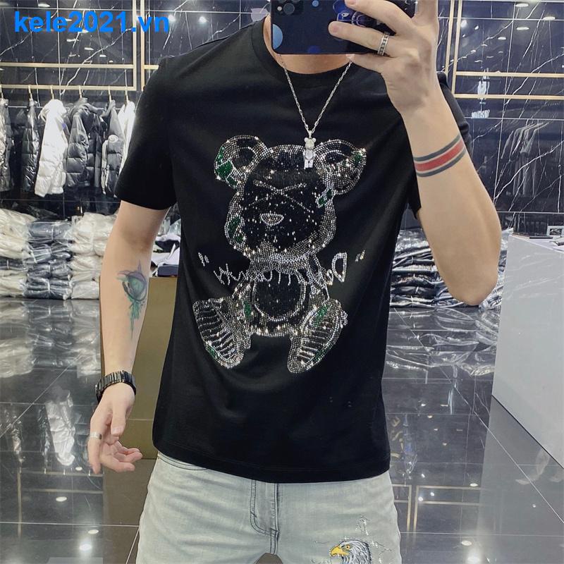 Áo Thun cotton Tay Ngắn In Hình Gấu Kim Cương Thời Trang Mùa Hè Hàng Mới Phong Cách Châu Âu Dành Cho Bạn Nam