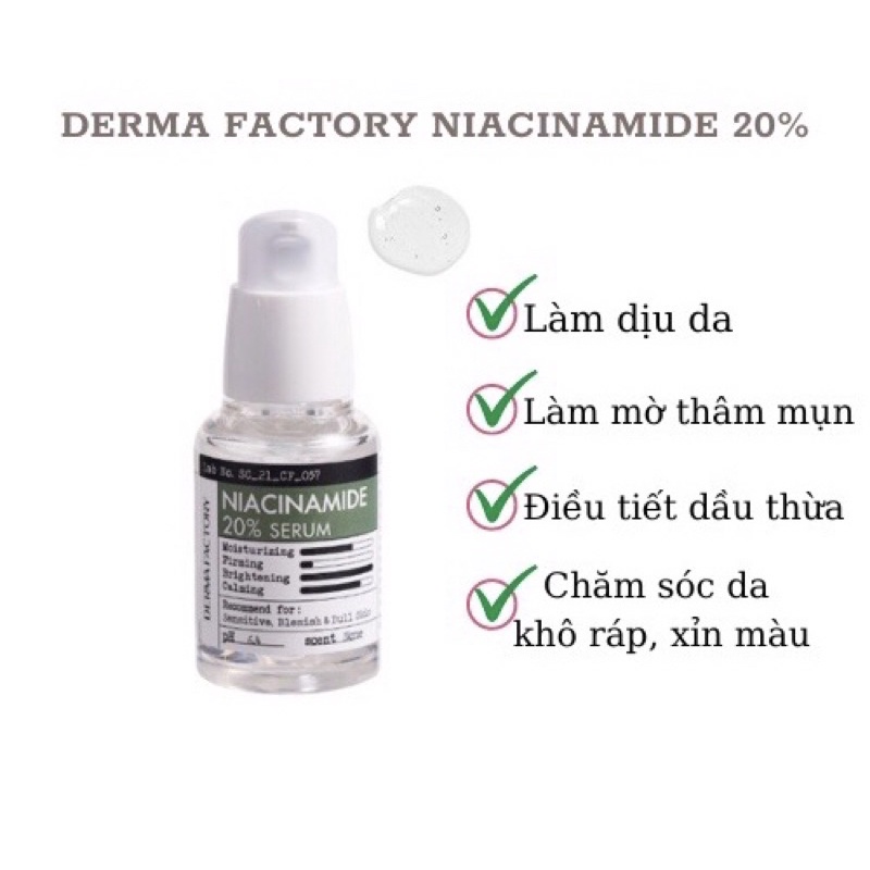 Serum Niacinamide 20% ( B3 20% ) dưỡng trắng Derma factory