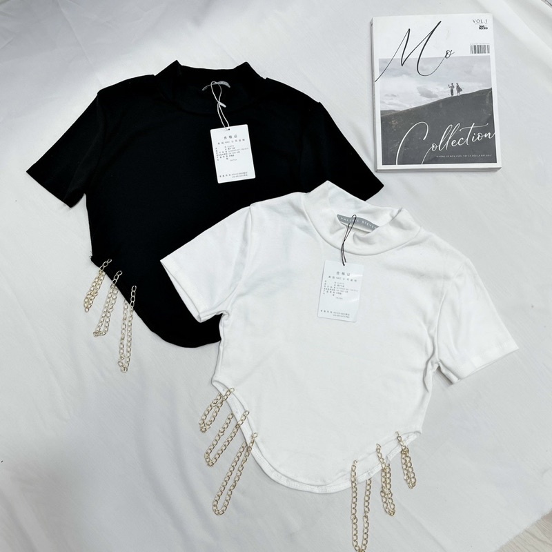 Áo Thun Tay Ngắn Croptop VẠT NHỌN PHỐI XÍCH EO tạo điểm nhấn cá tính sành điệu , Thương Thương Shop