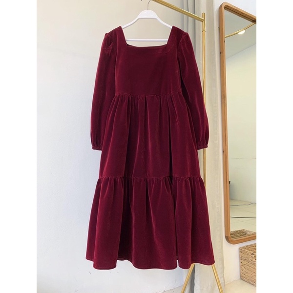 Rập giấy thiết kế, Rập giấy đầm váy nữ midi cổ vuông bèo nhún 2 tầng dáng xuông, Rập giấy A0 cắt sẵn