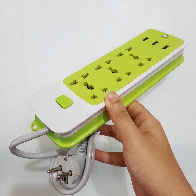 Ổ Điện Xanh Lá Dài 1,5m Thiết Kế 6 Ổ Cắm 2 Chấu Và 3 Chấu, Tích Hợp 3 Cổng Usb Thông Minh, có Công Tắc On/Off Riêng Biệt