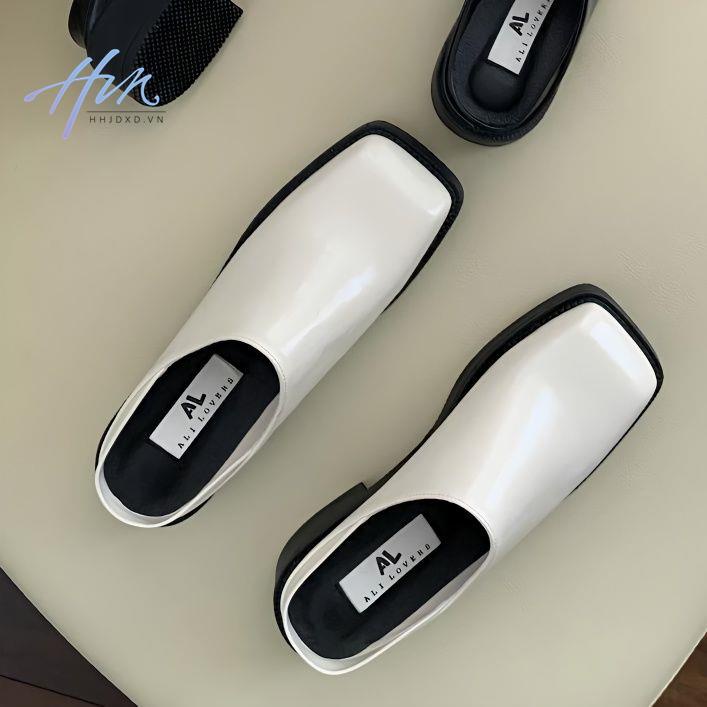 Giày Lười Da Mũi Vuông Đế Dày Phong Cách Anh Quốc Thời Trang Cho Nữ