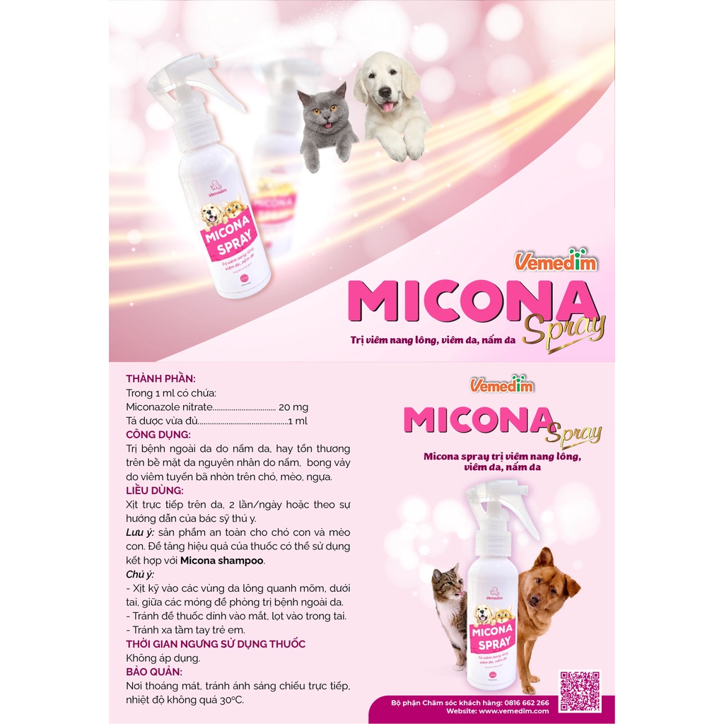 Xịt nấm viêm da Micona cho chó mèo