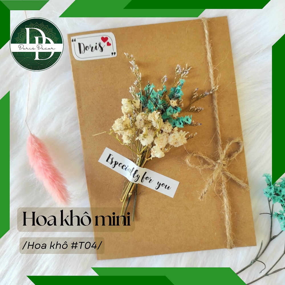 Thiệp giấy kraft hoa khô, tealight handmade làm quà tặng, trang trí hộp quà, quà tặng sinh nhật, valentine