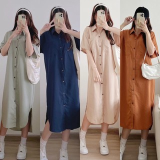 Đầm sơ mi đũi ngắn tay nhiều màu