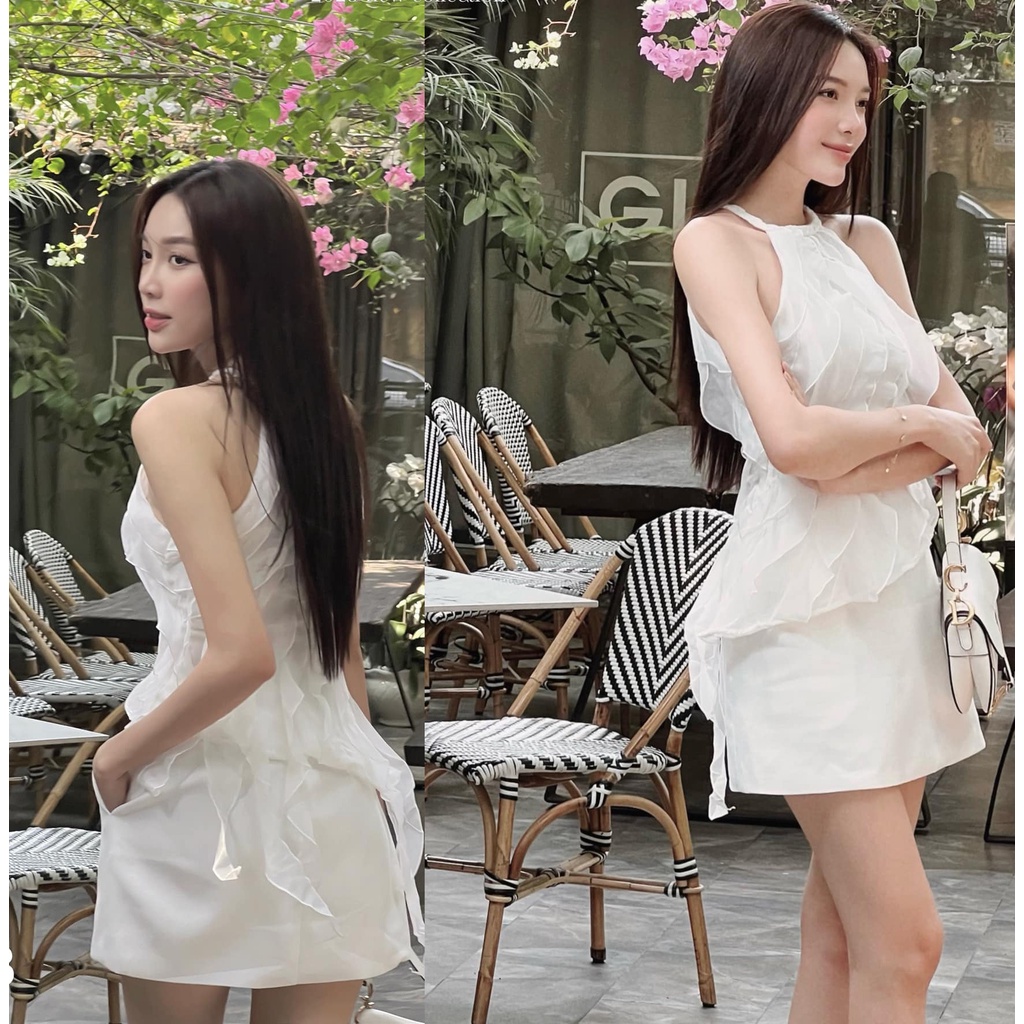Váy Cổ Yếm Tua Rua Bèo Thanh Lịch Dịu Dàng Cho Ngày Cafe Chill