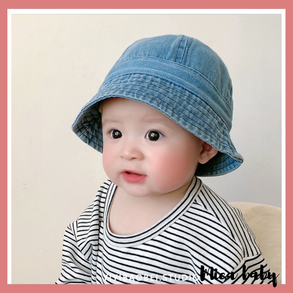 Mũ bucket trẻ em chất vải bò xanh kiểu dáng Hàn Quốc đáng yêu cho bé MH223 Mica baby