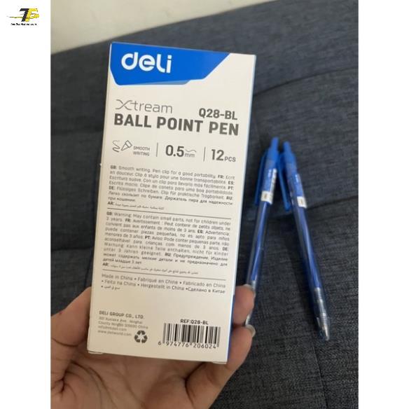 Hộp 12 Cây Bút Bi Dầu Đầu Bấm Arrow 0.5mm Deli Q27 / Q28