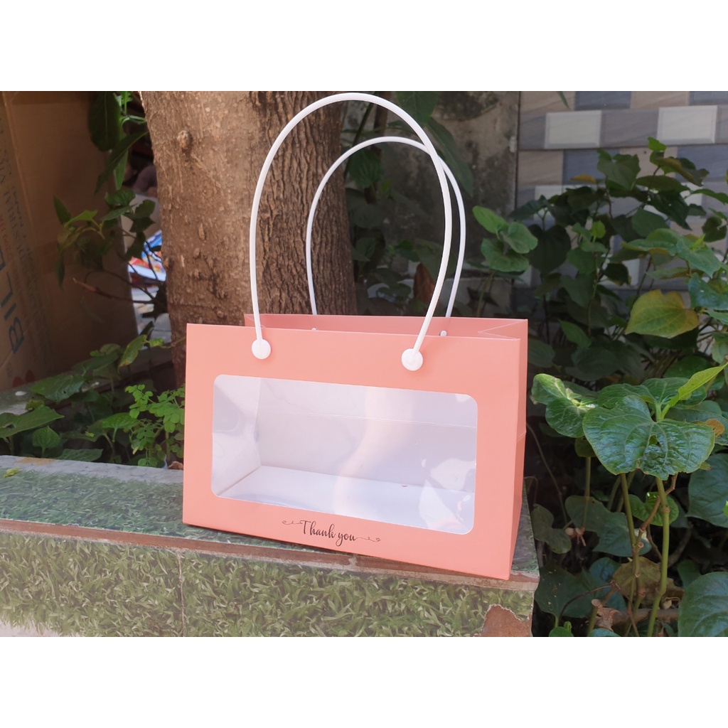 25 cái - Túi giấy mặt kiếng mica đựng yến, saffaron, quà tặng - Mẫu 60S Cam