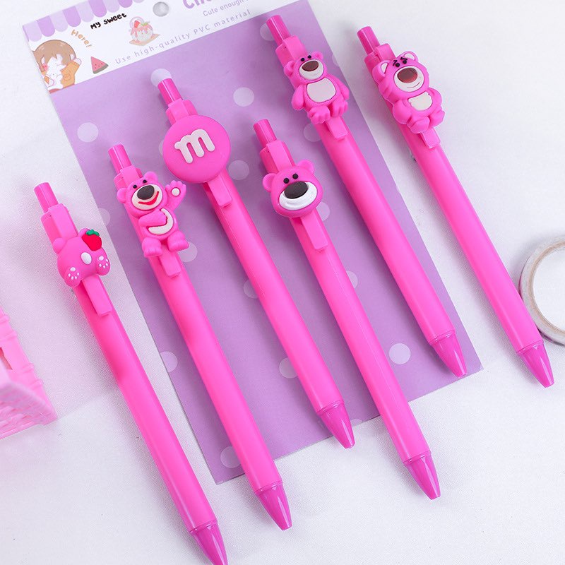 Bút Mực Gel Ngòi 0.5mm Màu Đen In Hình Gấu / Dâu Tây Dễ Thương Cho Học Sinh - 💖💖