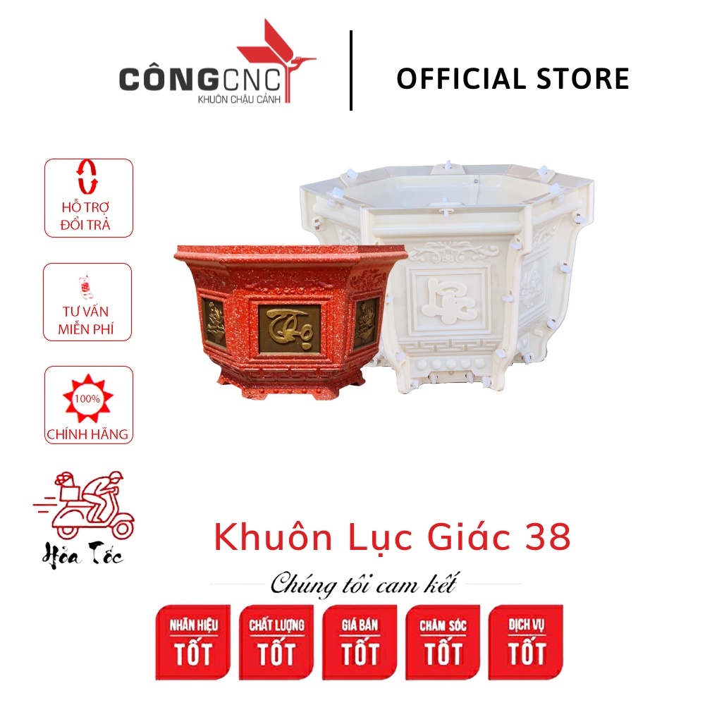 Khuôn Đúc Chậu Xi Măng Lục Giác 38 Phúc - Lộc - Thọ - Sen - Tết - Tài (không kèm chân đôn)
