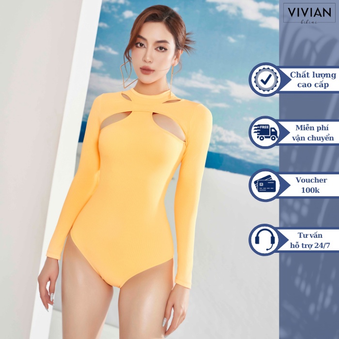 Đồ bơi nữ cao cấp 𝐕𝐈𝐕𝐈𝐀𝐍 dạng một mảnh tay dài cutout gợi cảm - màu Vàng Cam - VS194_YL