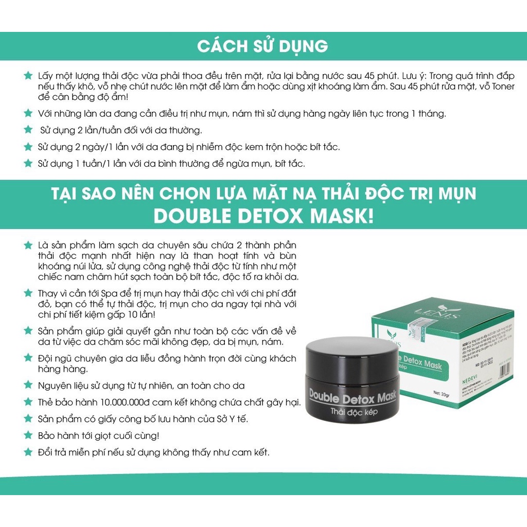 Mặt Nạ Thải Độc Trắng Da Than Hoạt Tính, Bùn Khoáng LENIS (20GR) Hỗ Trợ Làm Dịu Mụn Đỏ, Làm Sạch Sâu, Thải Độc Da