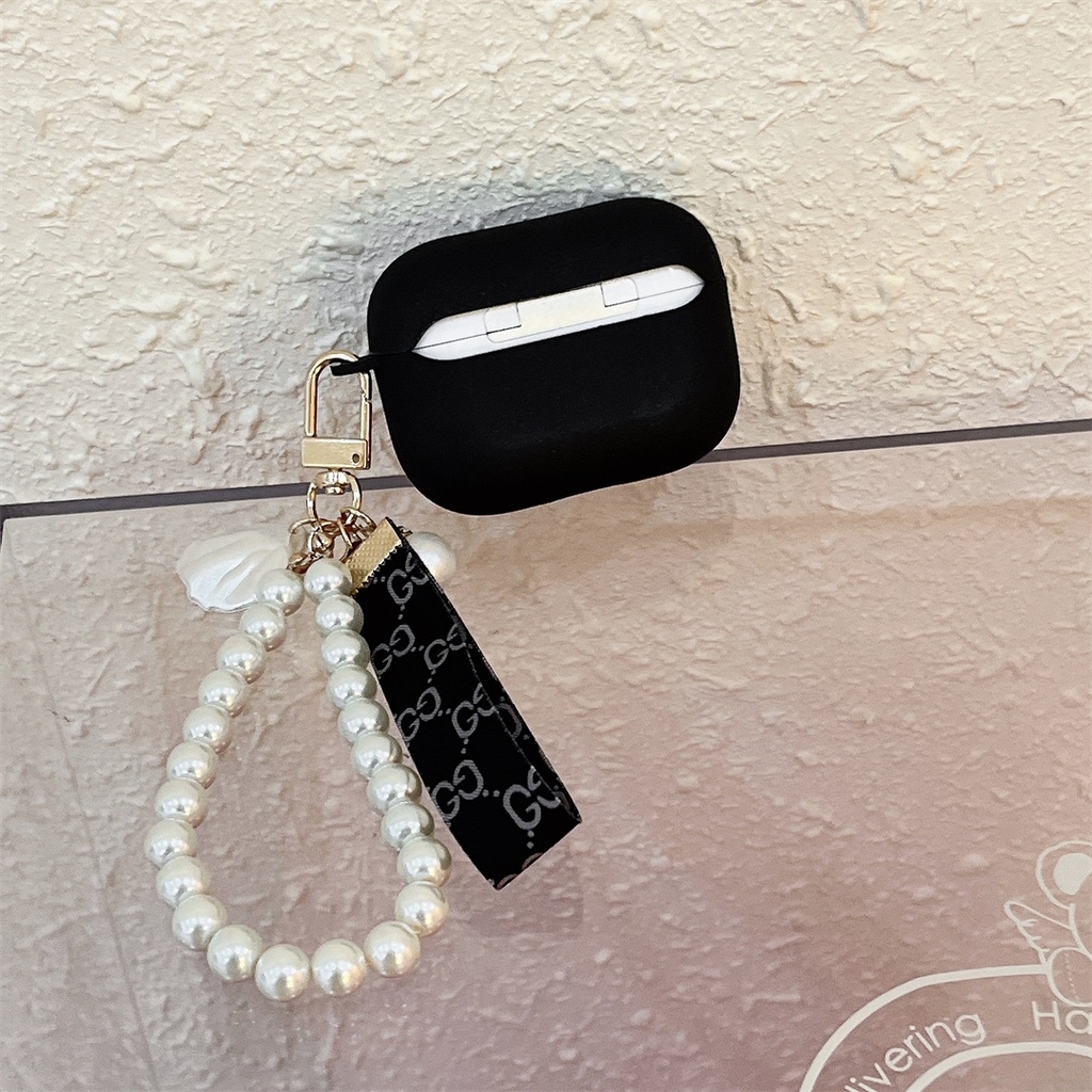 Vỏ Bảo Vệ Hộp Sạc Tai Nghe AirPods pro 2 pro 1 / 2 3 Hình Nơ Đính Ngọc Trai Đen Dễ Thương