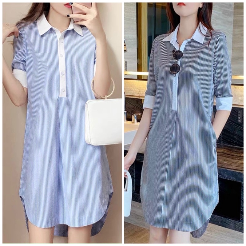 Đầm sơ mi sọc 2 màu (kèm hình thật)