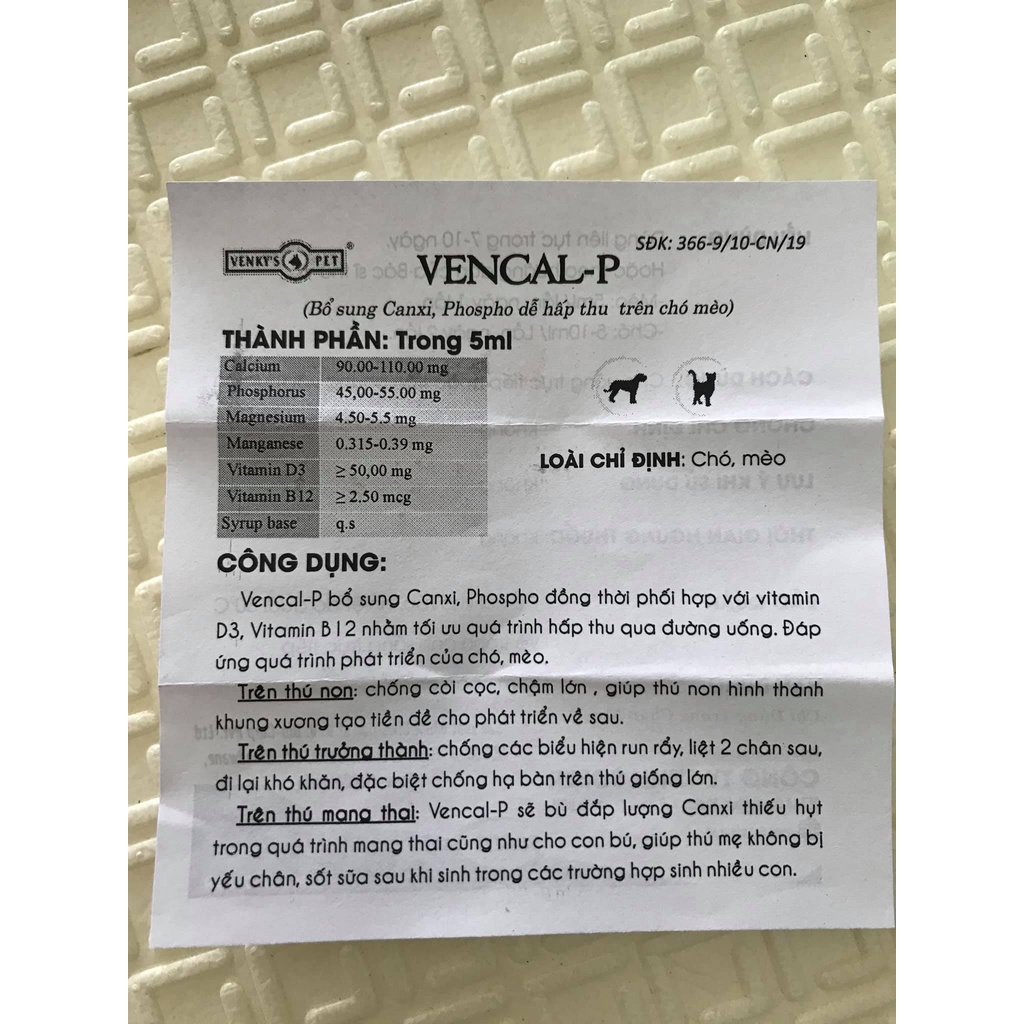 VENCAL P sirô bổ sung Canxi cho chó mèo dạng nước