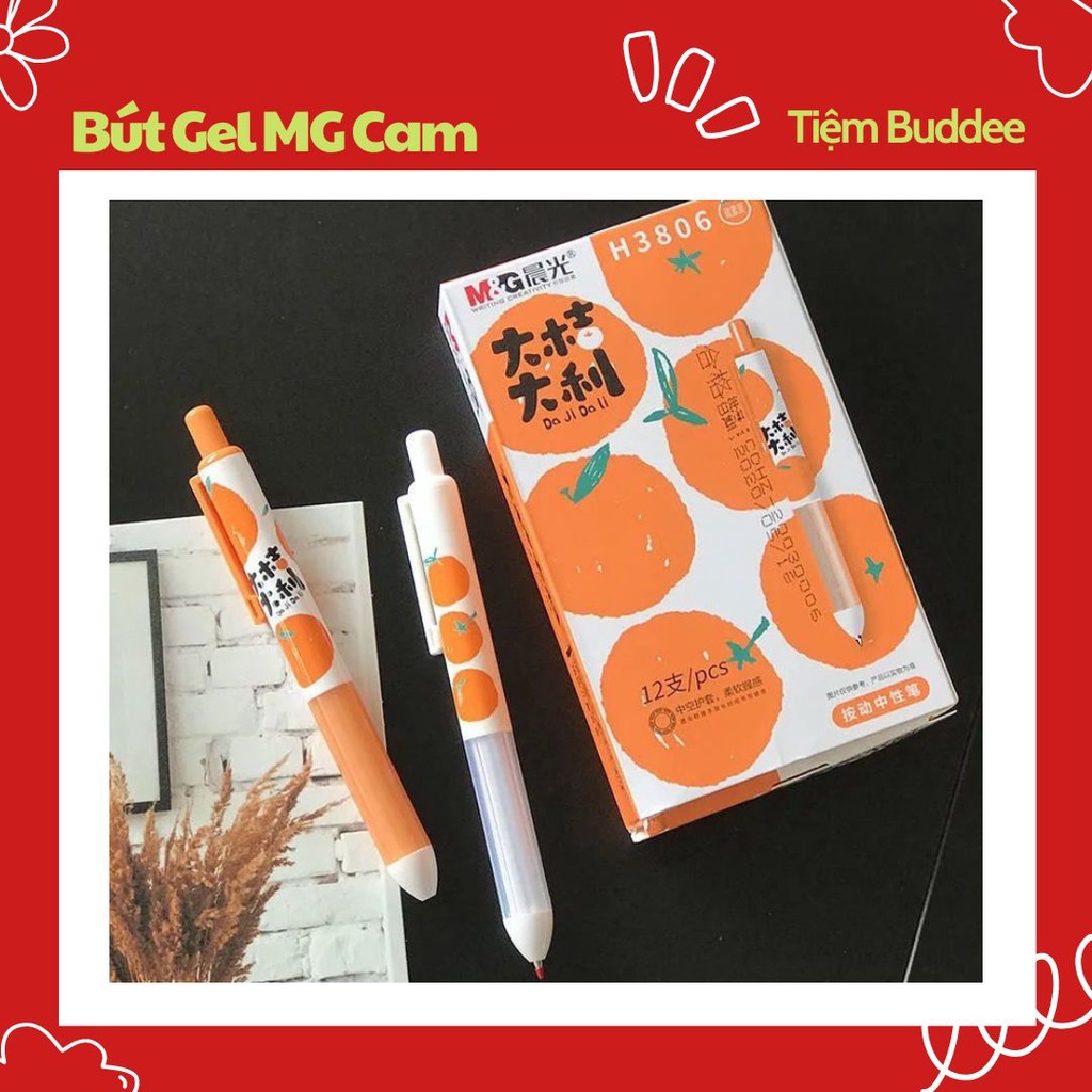 Bút Gel MG H3806 Ngòi 0.5mm Mực Đen Hoạ Tiết Quả Cam Xinh Xắn