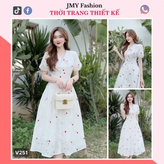 V251 Váy trắng đũi hoa nhí thêu cổ lá tiểu thư [Rency & Hà Thanh] váy đầm trắng dáng dài vintage