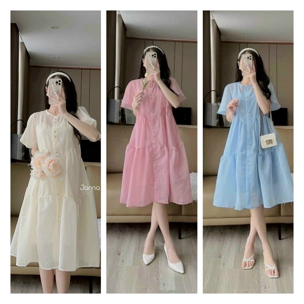 Đầm Bầu Váy Bầu Xinh Thời Trang Thiết Kế Dáng Suông Vải Lụa Tơ Óng Mặc Đi Chơi Dự Tiệc