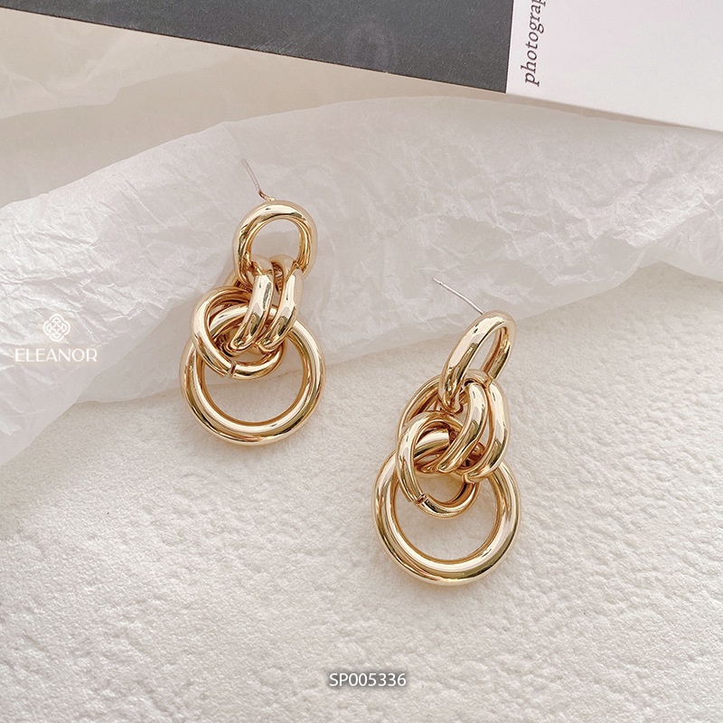 Bông tai nữ chuôi bạc 925 Eleanor Accessories hình tròn viền trơn basic phụ kiện trang sức 5336
