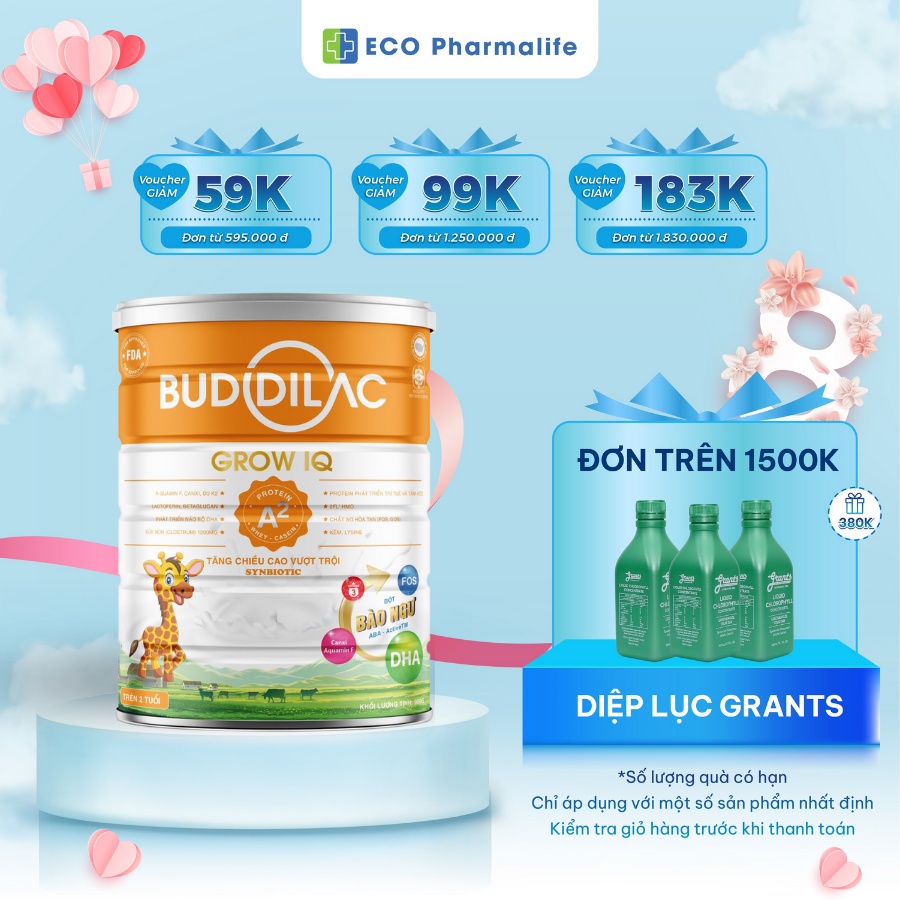 Sữa bột Buddilac IQ phát triển trí não và chiều cao cho trẻ hộp 900g, 400gr