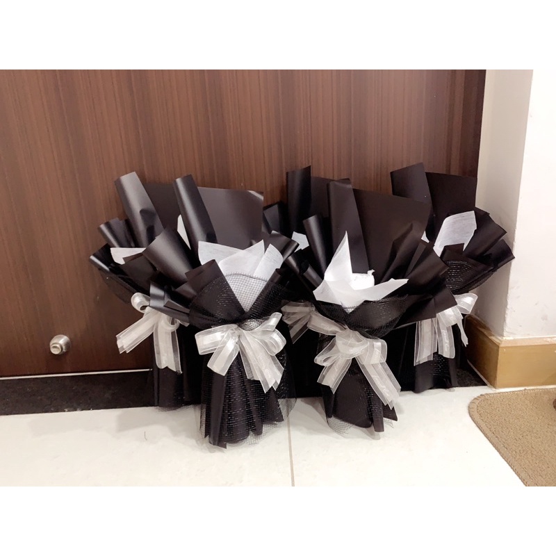 Cốt hoa 1 bông gói giấy đen mix lưới đen