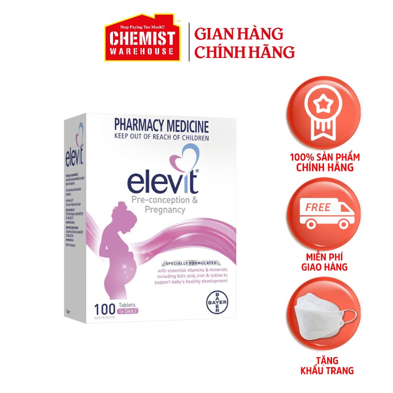 Viên uống Vitamin tổng hợp cho phụ nữ chuẩn bị mang thai, đang mang thai Bayer Elevit bầu 100 viên của Úc