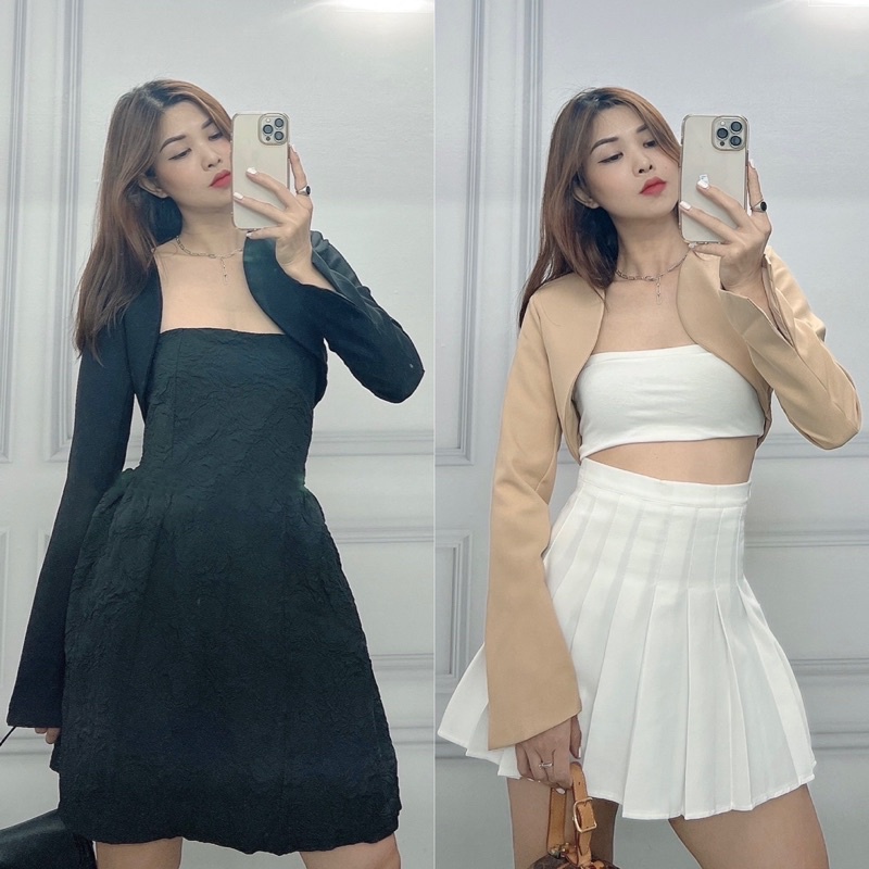 Áo crop blazer tà bầu, khoác lửng ngoài áo dây, áo quây cho set đồ thêm phần lịch sự, tạo điểm nhấn