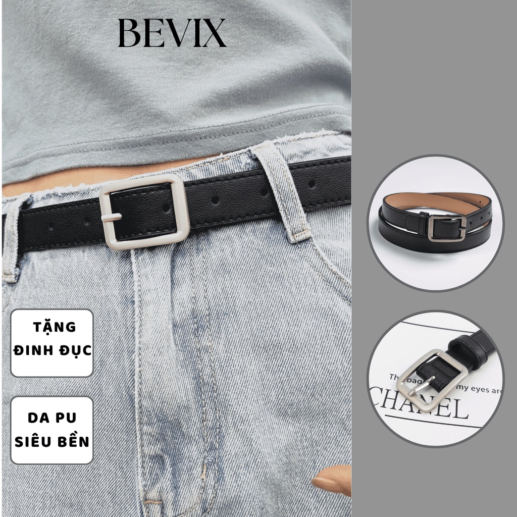 Thắt lưng, Dây lưng nịt lưng nam nữ BL BEVIX chất liệu da bản nhỏ mặt vuông thời trang Hàn Quốc - Th