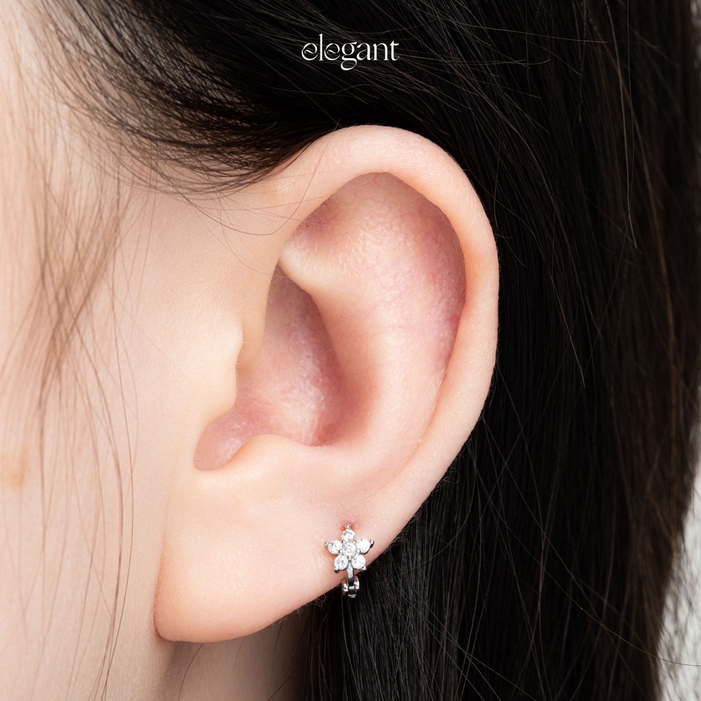 Khuyên tai vòng đá nhỏ 6mm CRYSTAL 1 FLOWER HOOP Elegant