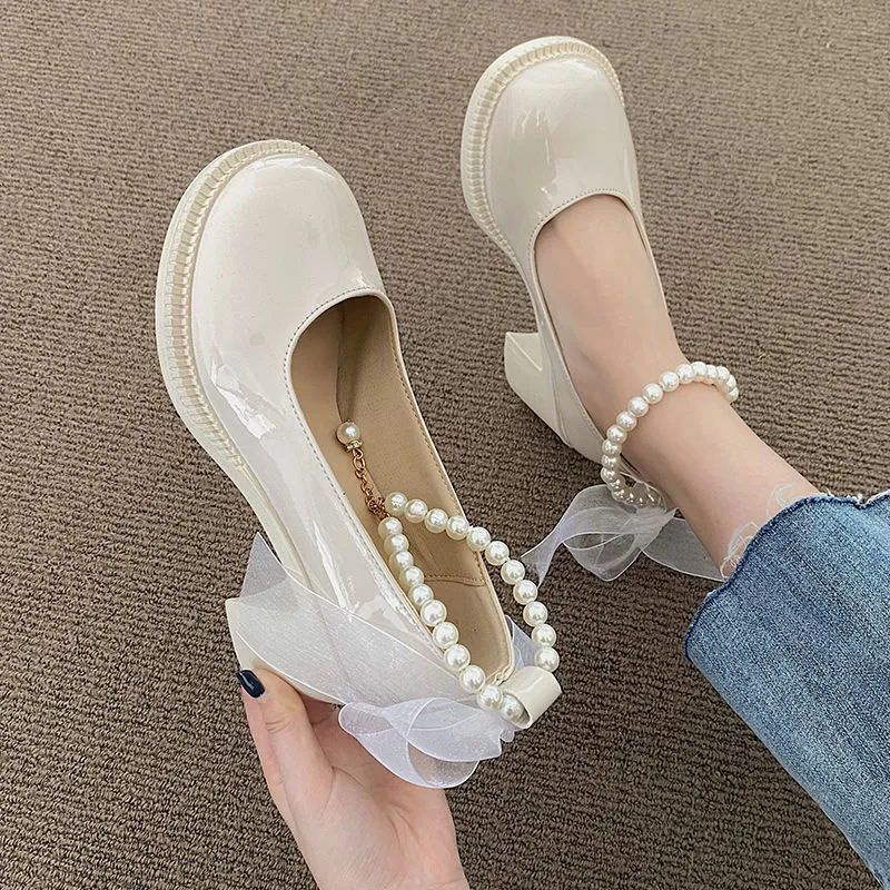 Giày cao gót Mary Jane gót thô