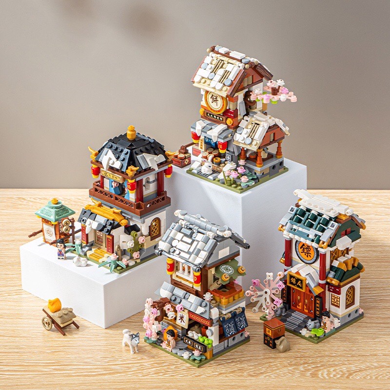 Combo đồ chơi lắp ráp mô hình cửa hàng gạo và mô hình cửa hàng bánh 1741-1744