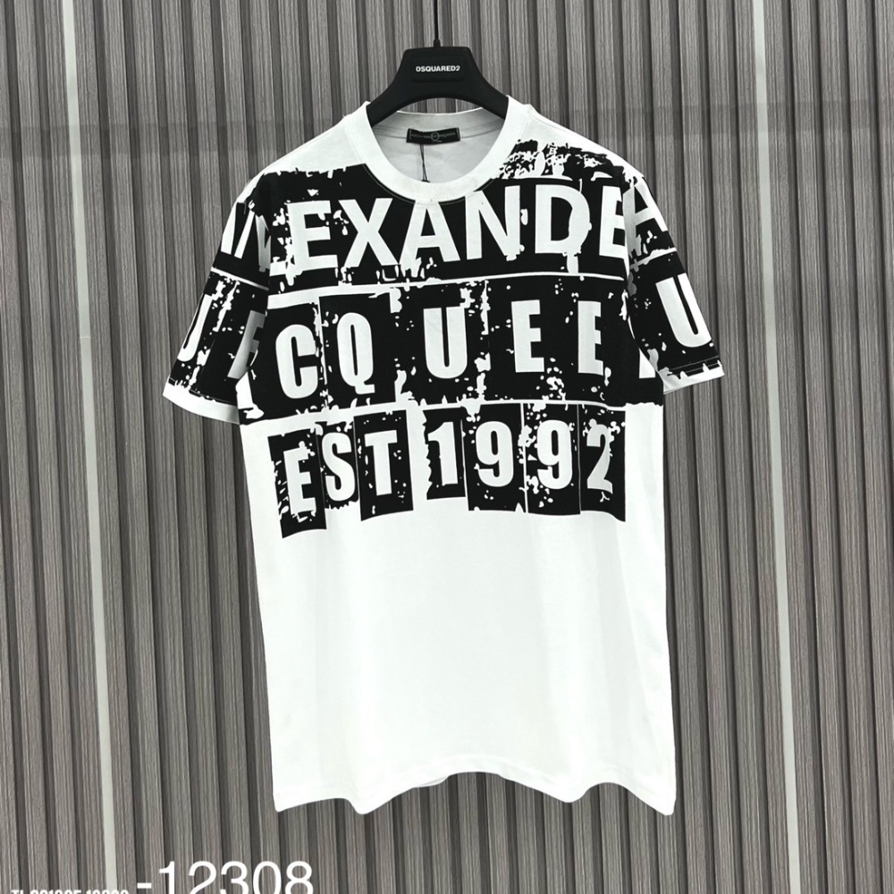 Áo Thun Cotton Mcqueen Chữ Loang Chất Mát Mịn Thoáng Mát