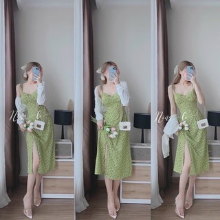(SHOP TÁO ĐỎ BIGSIZE NỮ 50KG ĐẾN 90KG ) Set đầm hoa hai dây xẻ đùi kèm áo khoát