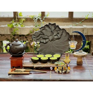 [Trà ngon🍵] Bộ ấm chén tử sa, ấm trà gốm sứ Bát Tràng khay hoa sen