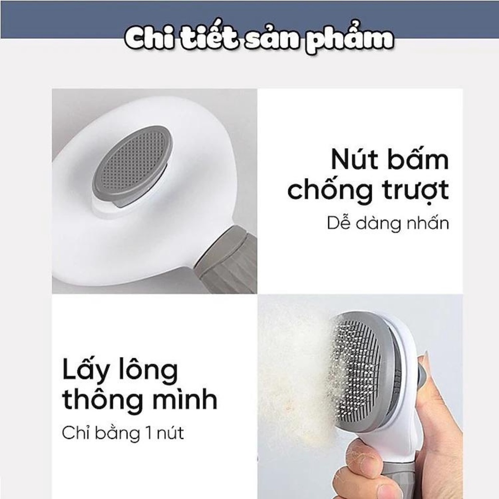 Lược chải lông chó mèo có nút bấm tiện dụng CLEAN - Dụng cụ chải lông thú cưng vệ sinh làm đẹp