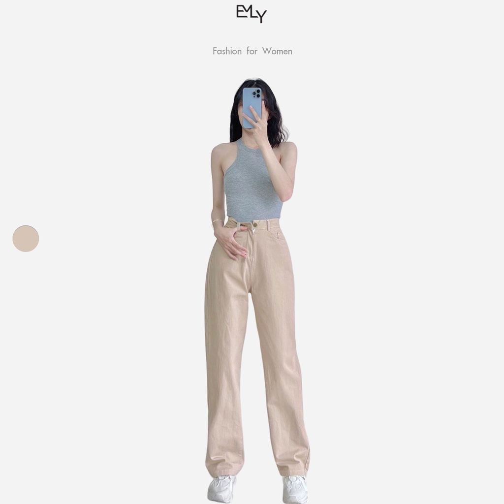 Quần jean nữ ống rộng suông cạp cao Emilyshop