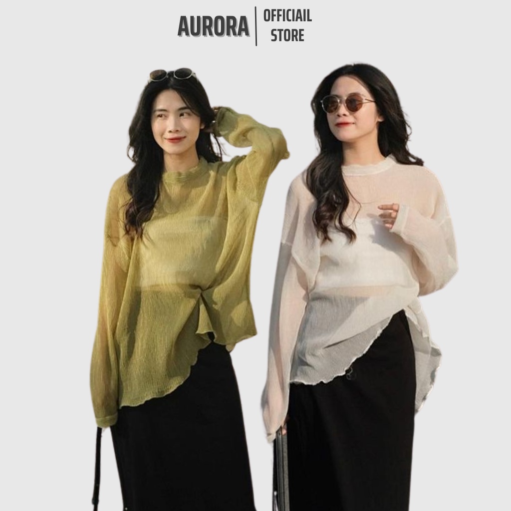 Áo voan tơ xốp gân mỏng form rộng co giãn kèm áo quây