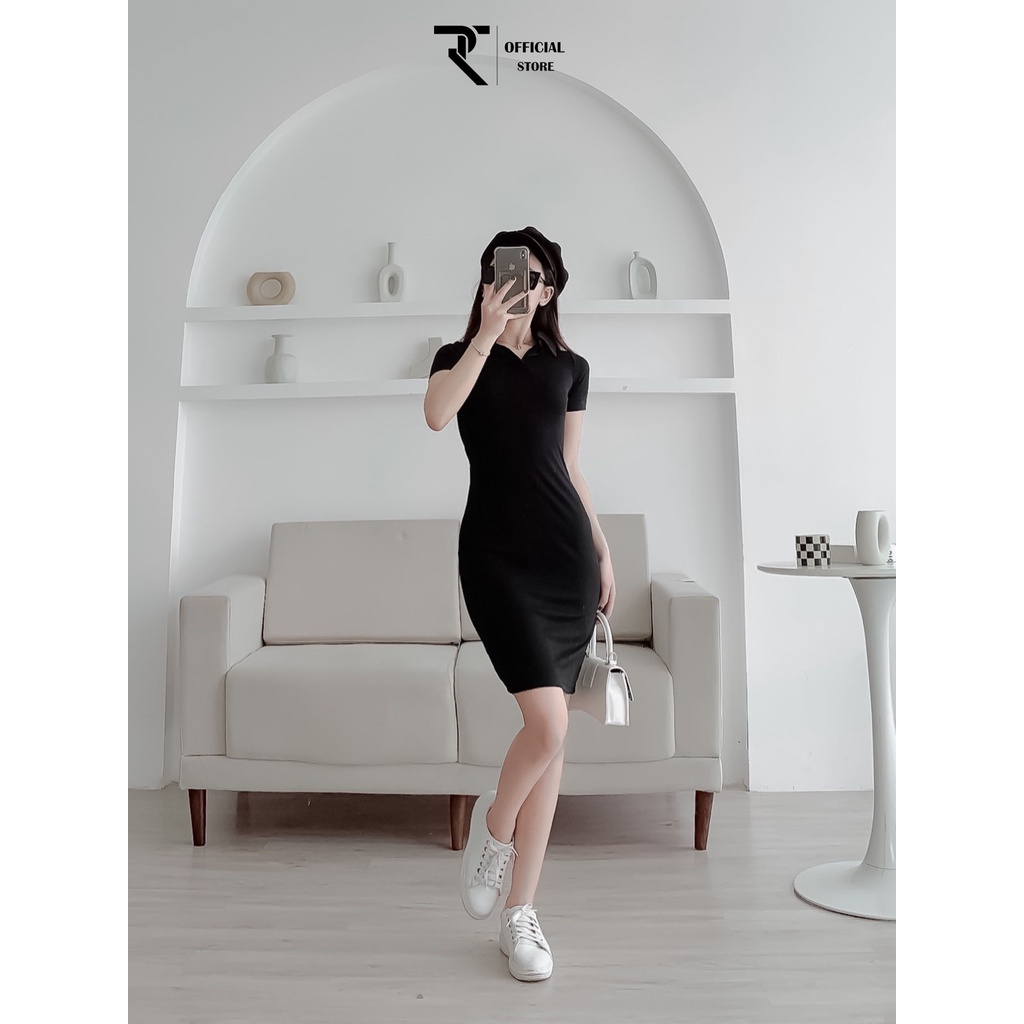 Váy body TR Design cổ bẻ polo có tay thiết kế dáng ôm chất len tăm hàn co giãn 4 chiều | BigBuy360 - bigbuy360.vn
