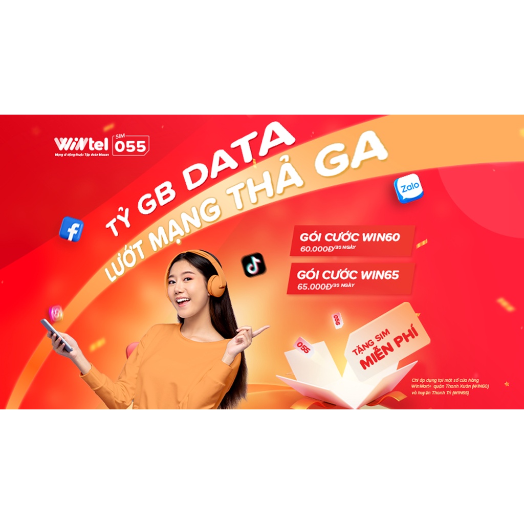 SIM vật lý Mobicast WINTEL WIN60 (Reddi) - Data tốc độ cao không giới hạn, Gói Cước 60K/30 Ngày