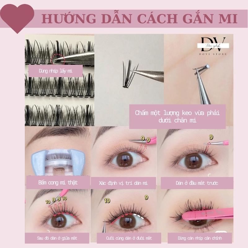 Mi Giả Tách Sợi, Mi nối, Mi Chùm W05 Sợi chữ A 9-11MM Phong Cách Tự Nhiên Tái Sử Dụng 3 Dòng