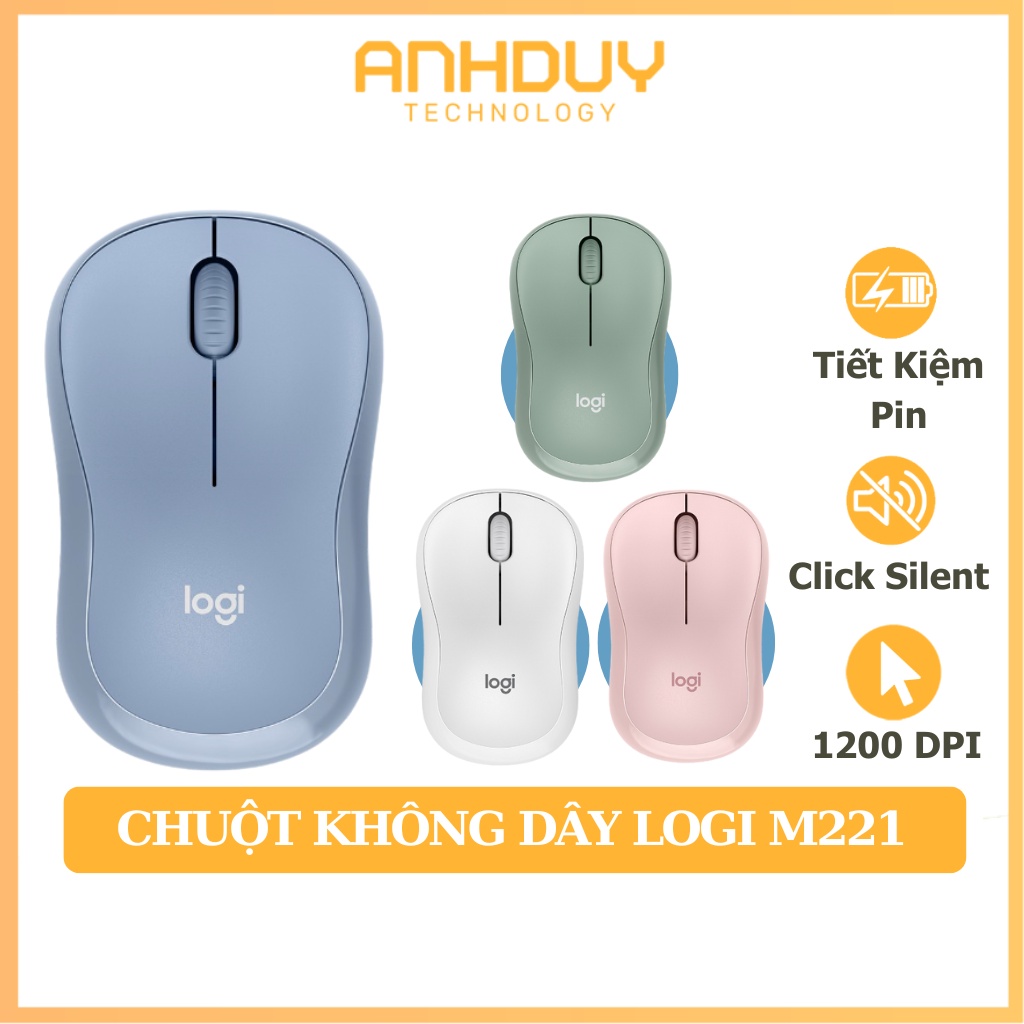 Chuột không dây Logitech M221 Silent OEM kiểu dáng thời trang 4 màu cá tính tiết kiệm pin phù hợp học tập văn phòng