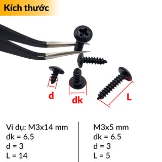 Vít nhọn M3 có mũ màu đen (50 con)