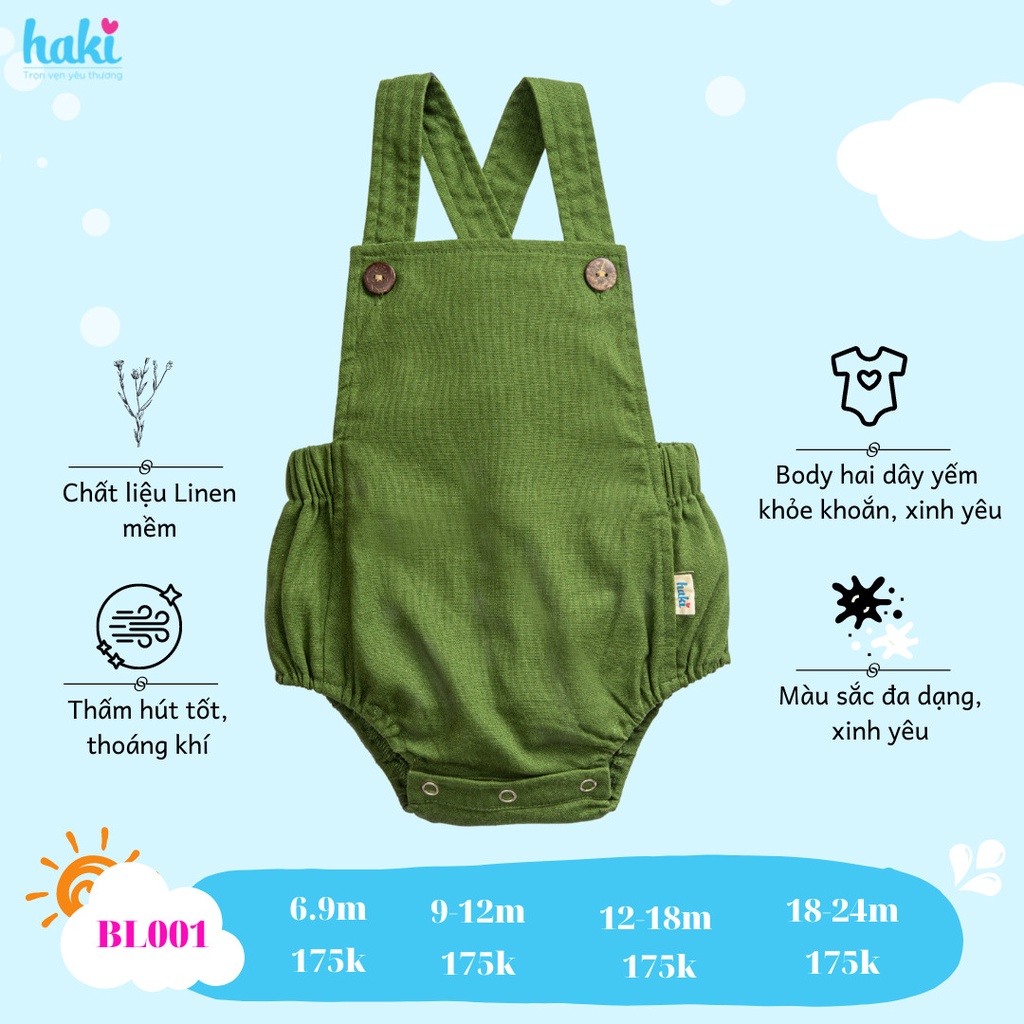 Set body yếm liền thân cho bé trai bé gái từ 6-13kg đi chơi chụp ảnh Haki BL001