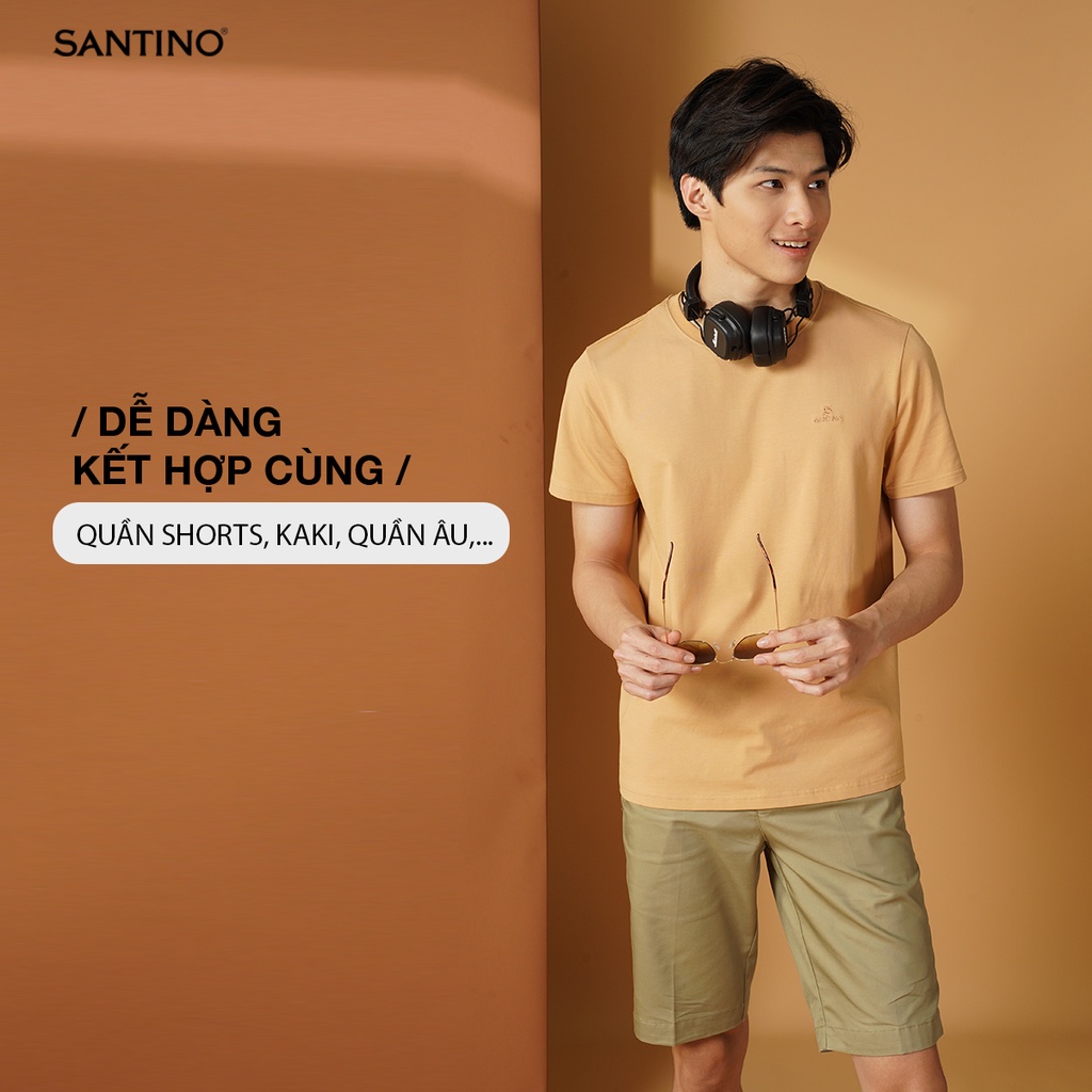 Áo Thun Nam Cổ Tròn Basic Cao Cấp SANTINO Chất Cotton, Co Giãn Mềm Mại, Chuẩn Phom Trẻ Trung Năng Động E801