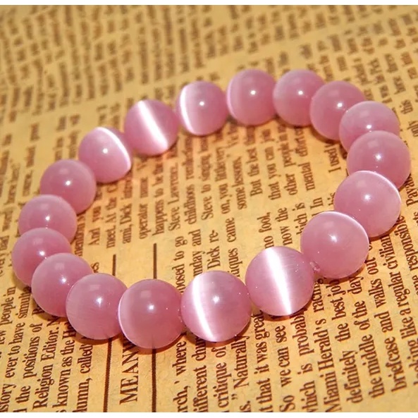 Vòng tay đá Opal mắt mèo hồng 10ly - chuỗi hạt phong thủy cho người mệnh Hỏa và Thổ