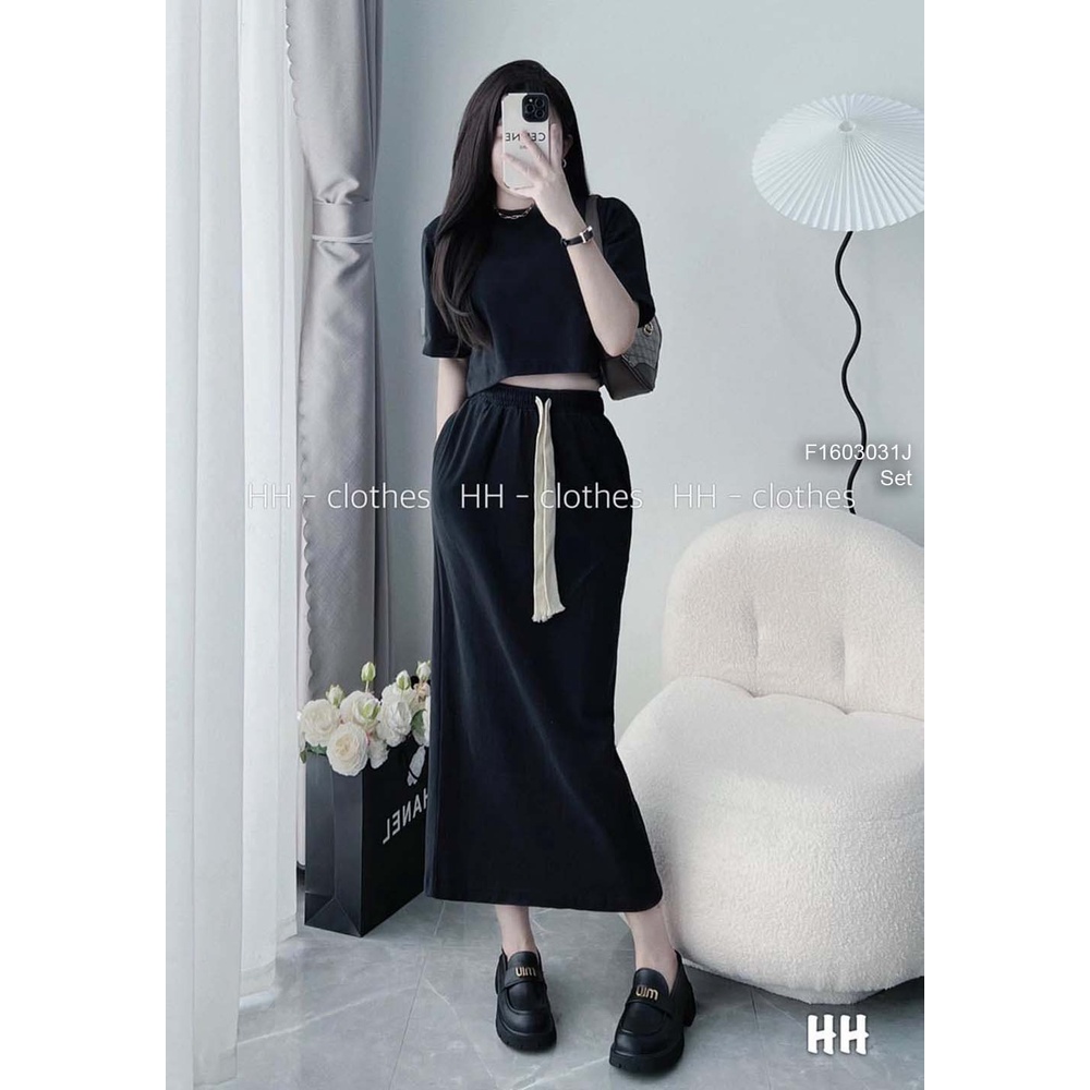 Set áo croptop phối chân váy dáng dài